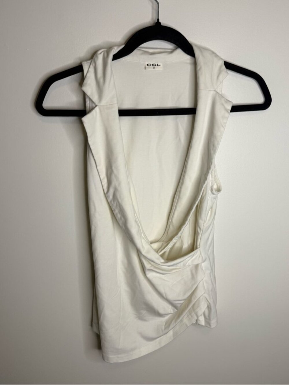 OGL White cream Sleeveless Top collar faux wrap size medium